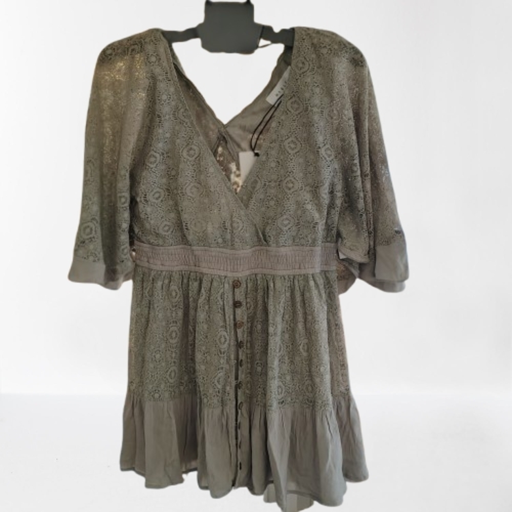 NWT Maeve Lace Button-Front Midi Dress | Olive Gray | Size M